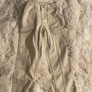 medium beige elastic waist cargo pants